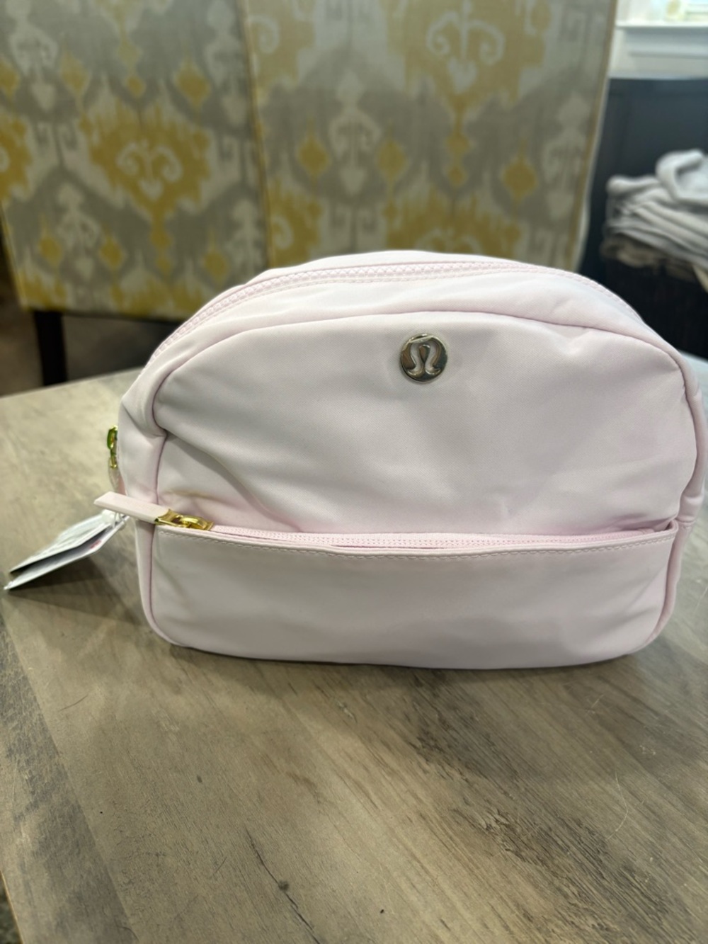 lululemon athletica Light Pink Cosmetic Pouch with Gold Accents 4L